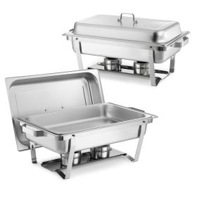 Rectangle Chafing Dish, 9 Qt 2 Pack Stainless Steel Chafing Dish, Food Warmer Chafer Complete Set with Hollow Handle, 1 Food Tongs, Lid, Fuel Hol
