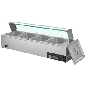 Commercial Food Warmer, 1500W Electric Stainless Steel Steam Food Warmer with Glass Cover