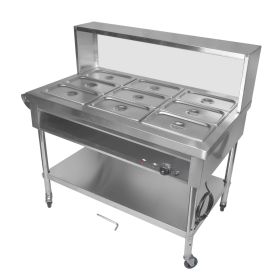 9-Pan Commercial Food Warmer with Dividers, Professional Buffet Catering Food Warmer, Electric Steam Table, Stainless Steel