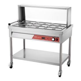 9-Pan Commercial Food Warmer, 9 x 1/3 Pans Electric Steam Table, 1500W Professional Buffet Catering Food Warmer with Shield Undershelf Wheels