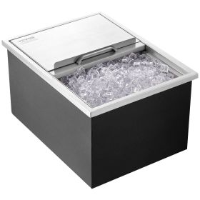 Drop in Ice Chest, 24"L x 18"W x 13"H Stainless Steel Ice Cooler, Commercial Ice Bin with Sliding Cover, 40.9 qt Outdoor Kitchen Ice Bar
