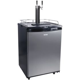 Beer Kegerator, Dual Tap Draft Beer Dispenser, CO2 Cylinder, Drip Tray & Rail, 32 Fahrenheit - 75.2 Fahrenheit Temperature Control, Holds 1/6, 1/