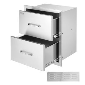 Outdoor Kitchen Drawers 17.8W x 20.2H x 12.2D Inch, Flush Mount Double BBQ Drawers Stainless Steel with Handle