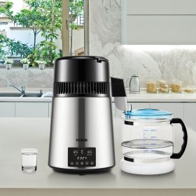 1.1Gal Water Distiller, 0.3Gal/H, 750W Distilled Water Maker Machine 0-99H Timing Dual Temp Display, 304 Stainless Steel Countertop Distiller Gla (Option: Silver)