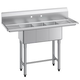3 Compartment Sink, 18-Gauge 304 Stainless Steel, 10" x 14" x 10" Bowl Size (size: 54x20 inch)